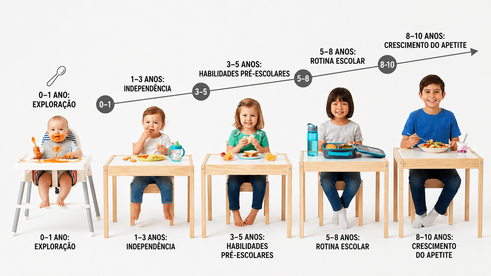 Marcos da Alimentação Infantil: O Que Esperar de Cada Idade (0 a 10 Anos)